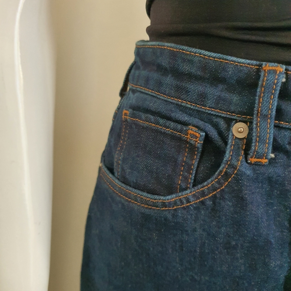 Everlane Denim Pencil Skirt Blue Dark Wash Button Front Size 27 (S) - Picture 2 of 12